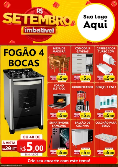 Modelo de Encarte para Encarte A4 Vertical com o tema Setembro Imbatível para Móveis e Eletro