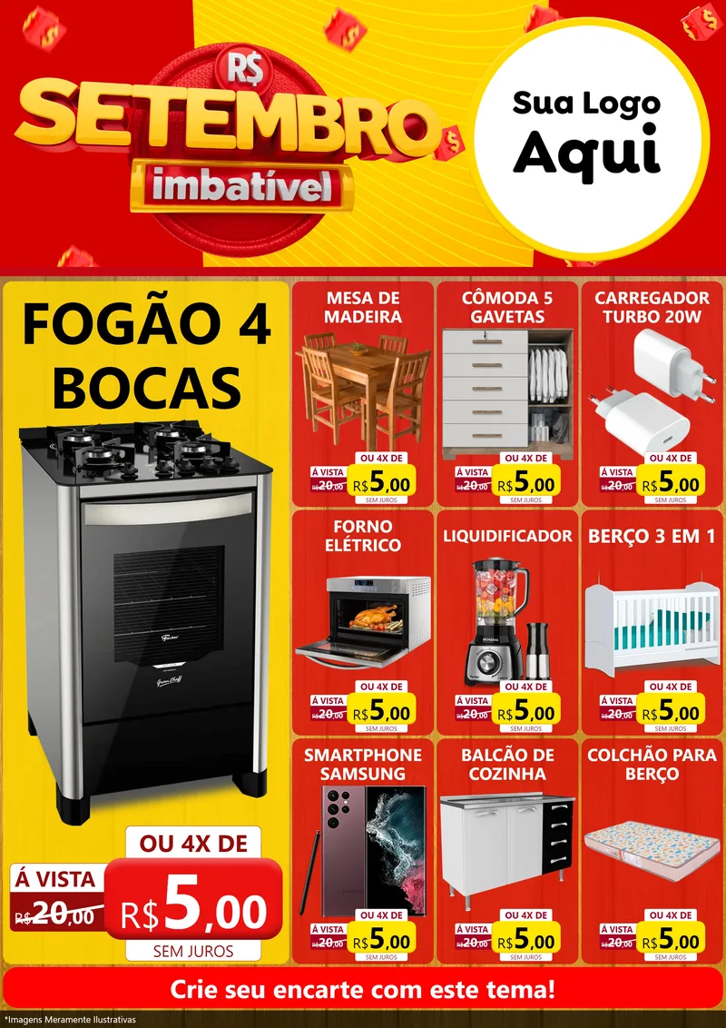 Modelo de Encarte para Encarte A4 Vertical com o tema Setembro Imbatível para Móveis e Eletro