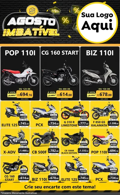 Modelo de Encarte para Encarte Grande com o tema Agosto Imbatível para Concessionaria de Motos