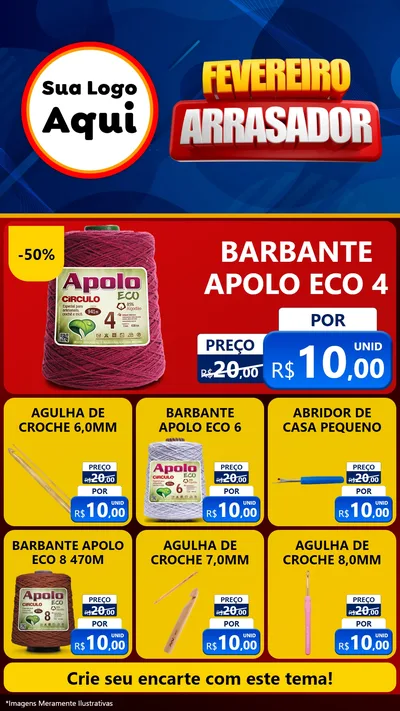 Modelo de Rede Social para Stories com o tema Fevereiro Arrasador para Armarinho e Aviamentos