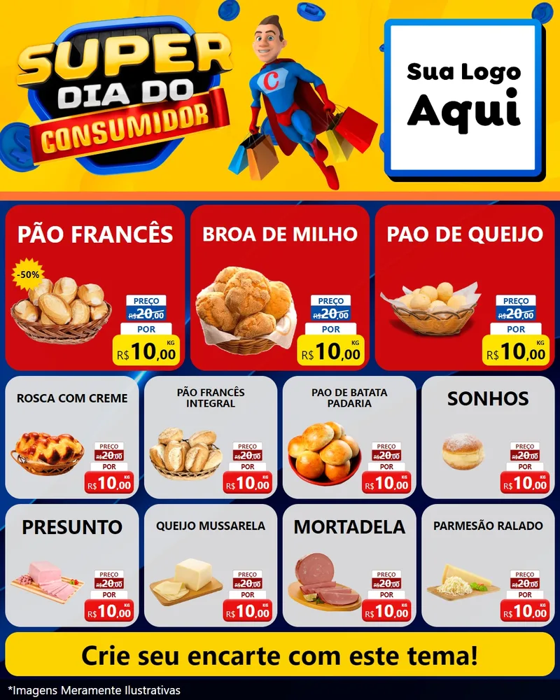 Modelo de Rede Social para Feed Instagram com o tema Super Dia do Consumidor para Padaria
