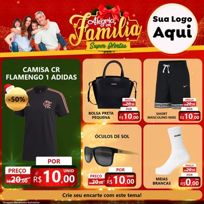 Modelo de Rede Social para Feed Facebook com o tema Alegria em Família Super Ofertas - Natal para Roupas e acessórios