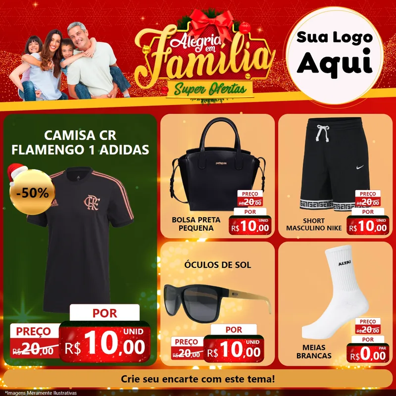 Modelo de Rede Social para Feed Facebook com o tema Alegria em Família Super Ofertas - Natal para Roupas e acessórios