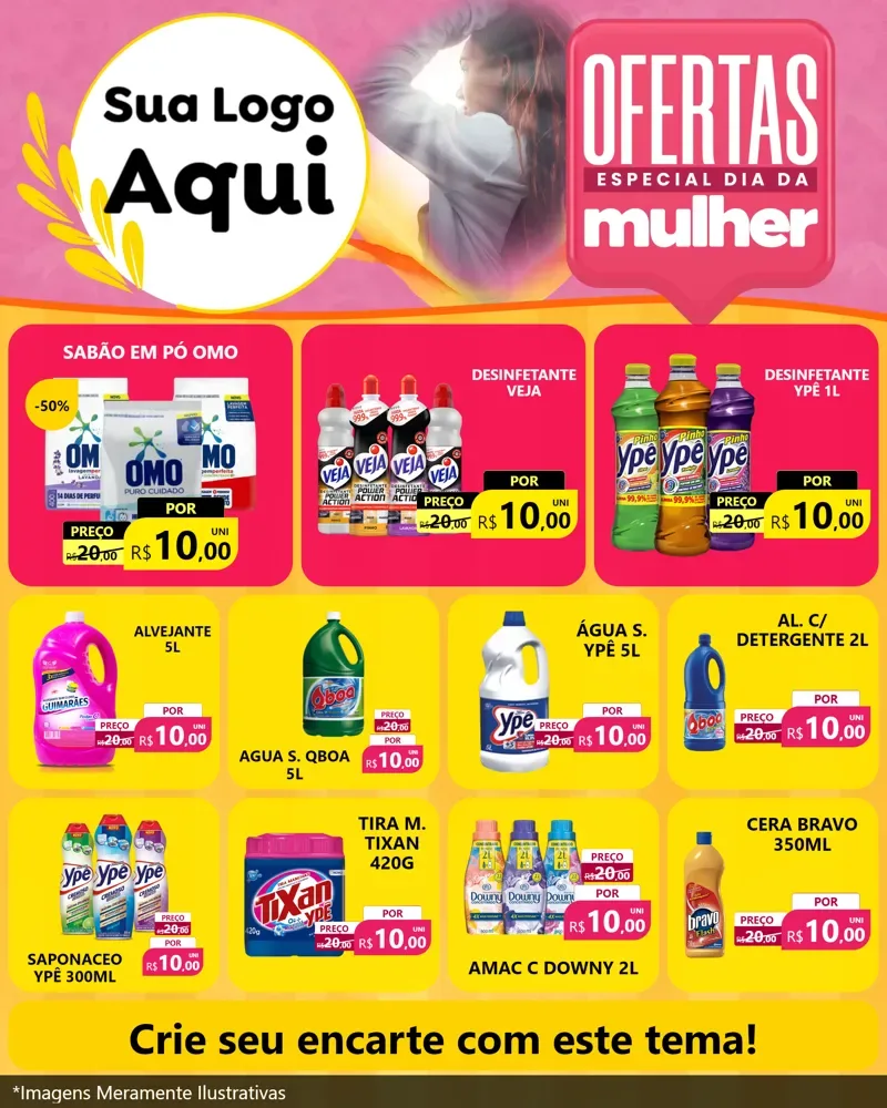 Modelo de Rede Social para Feed Instagram com o tema Ofertas - Especial Dia Das Mulheres para Produtos de Limpeza