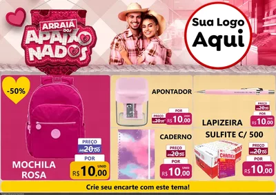 Modelo de Encarte para Encarte A4 Horizontal com o tema Arraiá dos Apaixonados - Junina para Papelaria