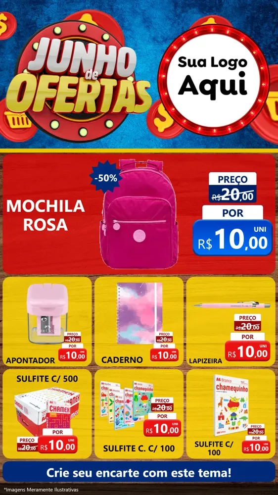 Modelo de Rede Social para Stories com o tema Junho de Ofertas para Papelaria