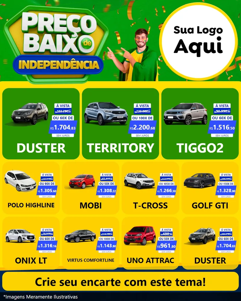 Modelo de Rede Social para Feed Instagram com o tema Preço Baixo de Independência para Concessionaria de Carros