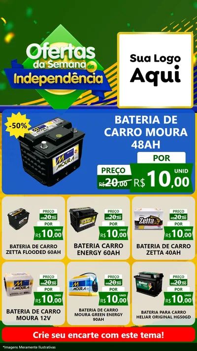 Modelo de Rede Social para Stories com o tema Ofertas da Semana da Independência para Baterias Elétricas