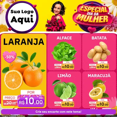 Modelo de Rede Social para Feed Facebook com o tema Especial Dia da Mulher para Hortifrúti