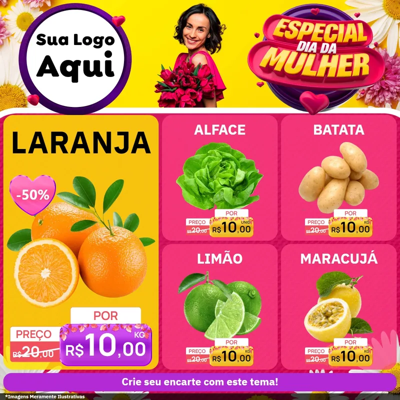 Modelo de Rede Social para Feed Facebook com o tema Especial Dia da Mulher para Hortifrúti