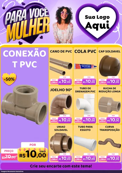 Modelo de Encarte para Encarte A4 Vertical com o tema Para Você, Mulher para Tubos e conexões