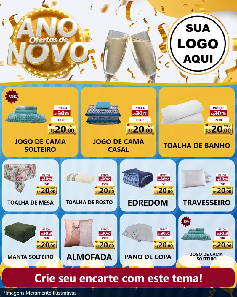 Modelo de Rede Social para Feed Instagram com o tema Ofertas de Ano Novo para Cama, Mesa e Banho