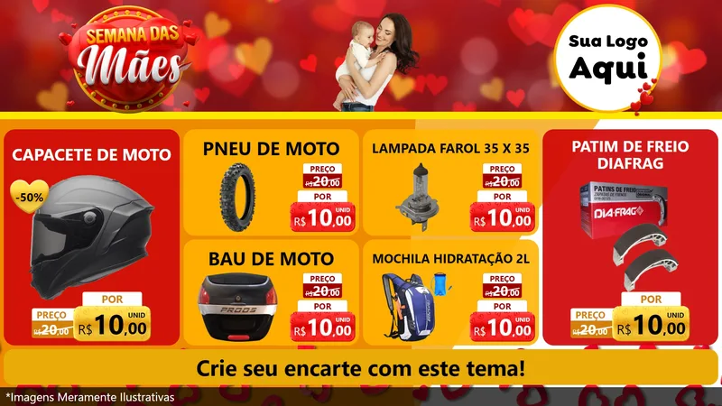 Modelo de TV para TV Horizontal com o tema Semana das Mães para Moto peças