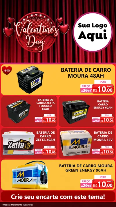 Modelo de TV para TV Vertical com o tema Valentine's Day para Baterias Elétricas