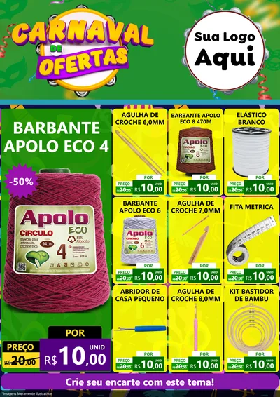 Modelo de Encarte para Encarte A4 Vertical com o tema Carnaval de Ofertas para Armarinho e Aviamentos