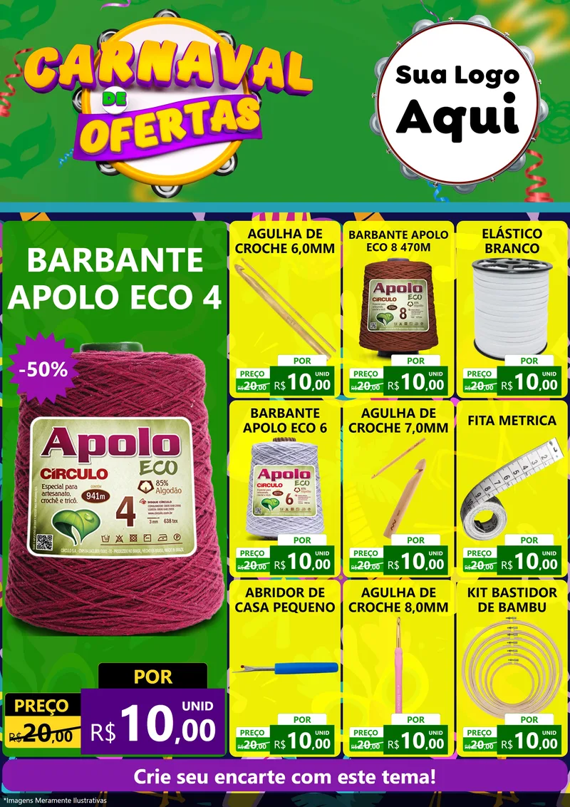 Modelo de Encarte para Encarte A4 Vertical com o tema Carnaval de Ofertas para Armarinho e Aviamentos