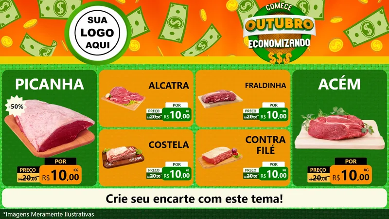 Modelo de TV para TV Horizontal com o tema Comece Outubro Economizando para Açougue