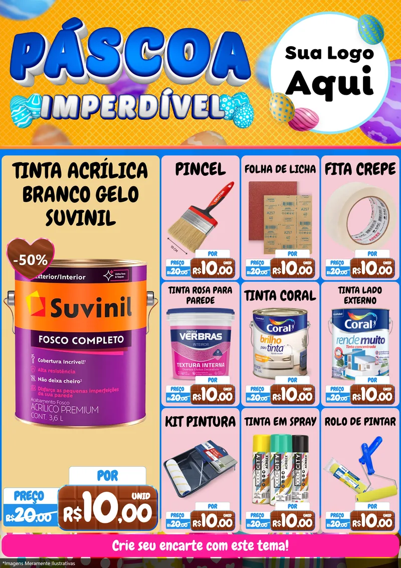 Modelo de Encarte para Encarte A4 Vertical com o tema Páscoa Imperdível para Tintas e Ferramentas
