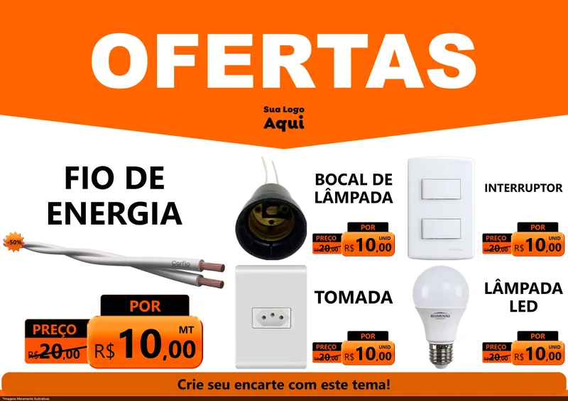Modelo de Encarte para Encarte A4 Horizontal com o tema Ofertas Laranja Cartaz para Materiais Elétricos