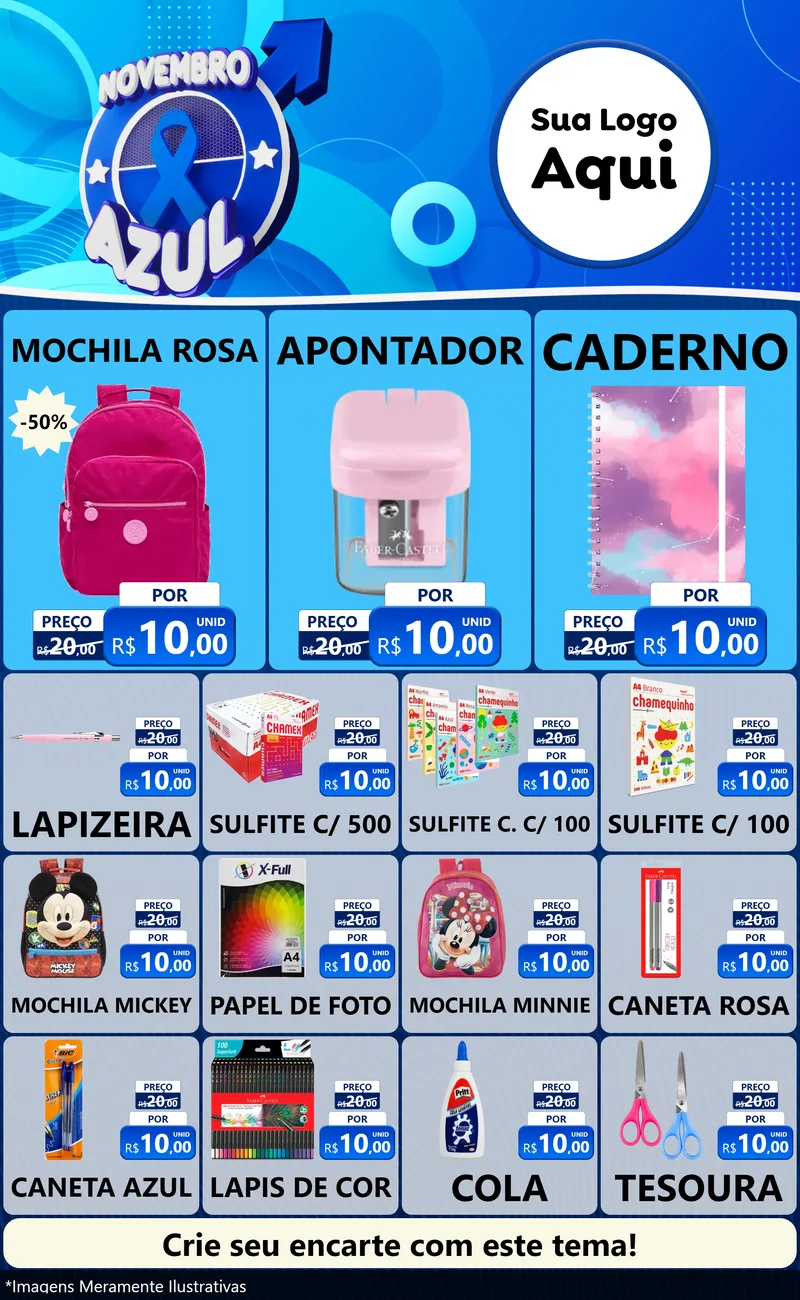Modelo de Encarte para Encarte Grande com o tema Novembro Azul para Papelaria