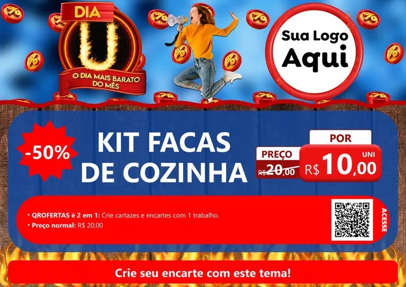 Modelo de Cartaz para Cartaz A4 Horizontal com o tema Dia U - O Dia Mais Barato Do Mês para Utilidades Domésticas