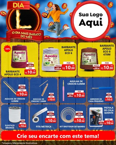 Modelo de Rede Social para Feed Instagram com o tema Dia L - O Dia Mais Barato Do Mês para Armarinho e Aviamentos