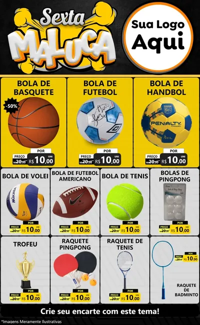 Modelo de Encarte para Encarte Grande com o tema Sexta Maluca para Artigos Esportivos