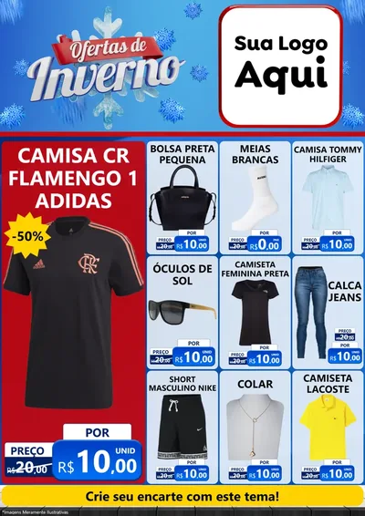 Modelo de Encarte para Encarte A4 Vertical com o tema Ofertas de Inverno para Roupas e acessórios