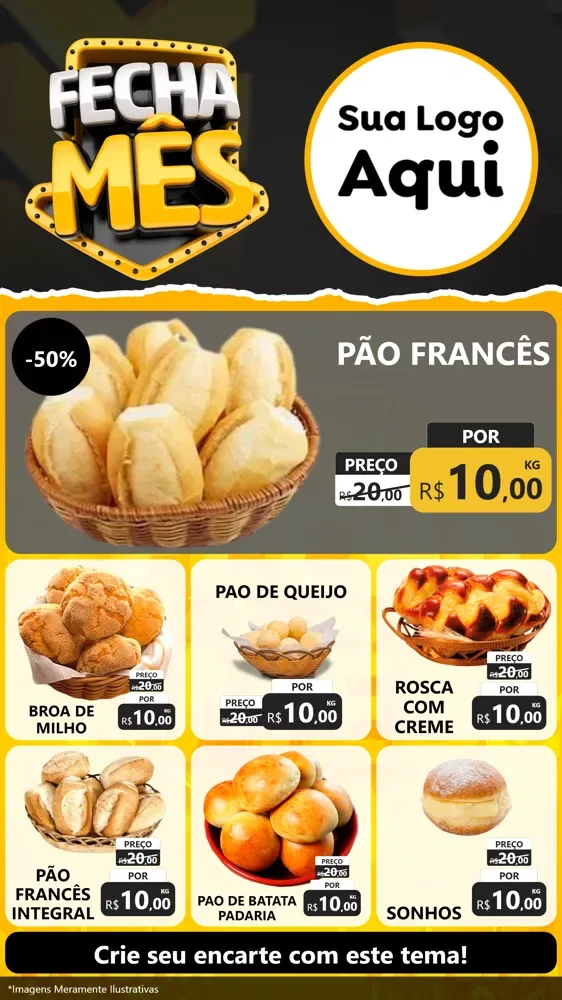 Modelo de Rede Social para Stories com o tema Fecha Mês para Padaria
