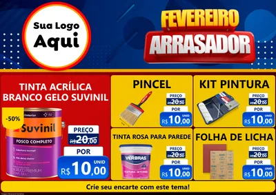 Modelo de Encarte para Encarte A4 Horizontal com o tema Fevereiro Arrasador para Tintas e Ferramentas