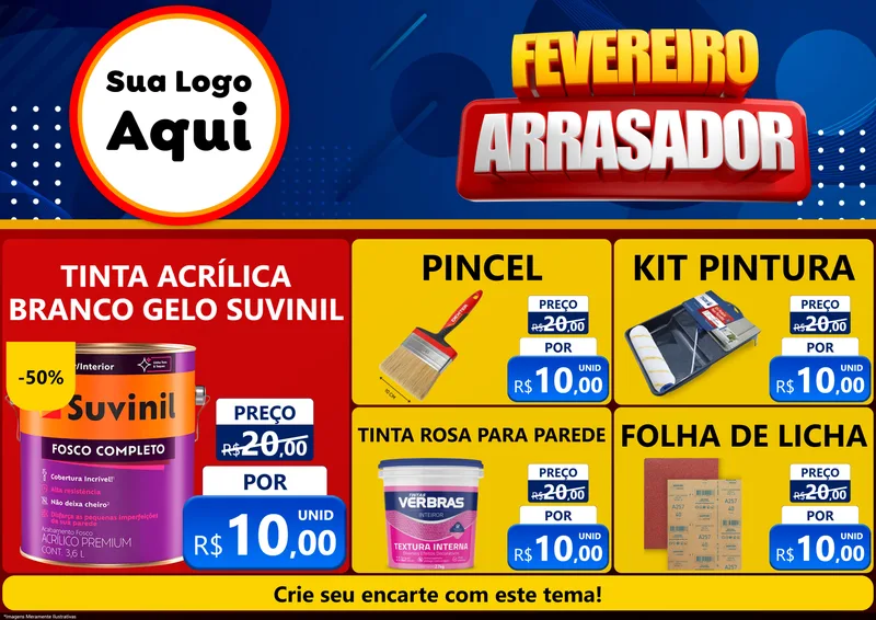 Modelo de Encarte para Encarte A4 Horizontal com o tema Fevereiro Arrasador para Tintas e Ferramentas