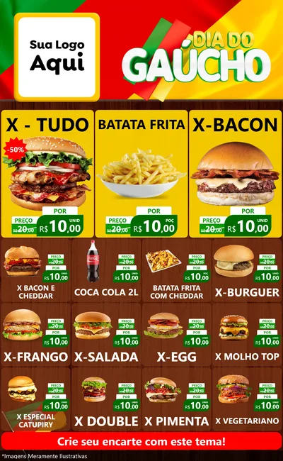 Modelo de Encarte para Encarte Grande com o tema Dia do Gaúcho para Hamburgueria