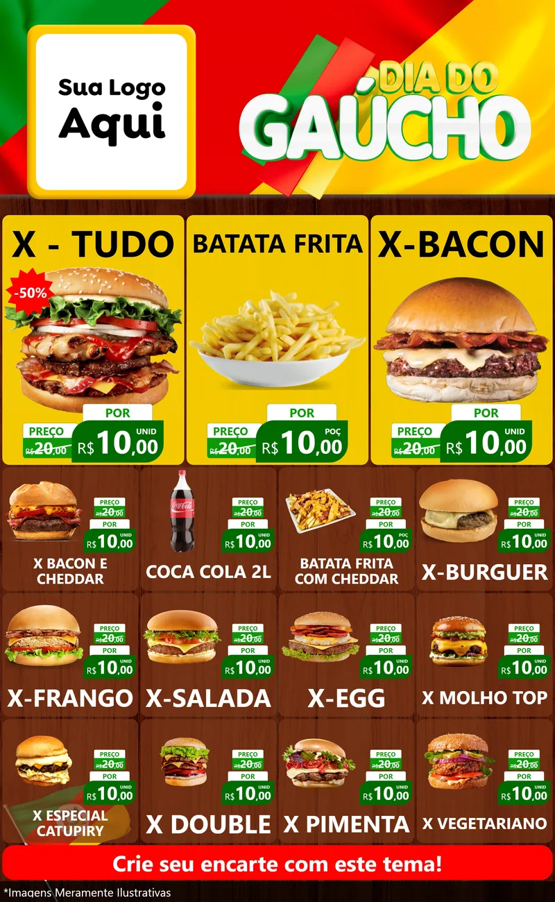 Modelo de Encarte para Encarte Grande com o tema Dia do Gaúcho para Hamburgueria