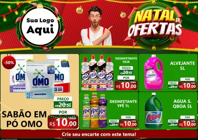 Modelo de Encarte para Encarte A4 Horizontal com o tema Natal de Ofertas para Produtos de Limpeza
