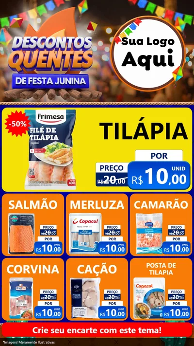 Modelo de Rede Social para Stories com o tema Descontos Quentes de Festa Junina para Peixaria