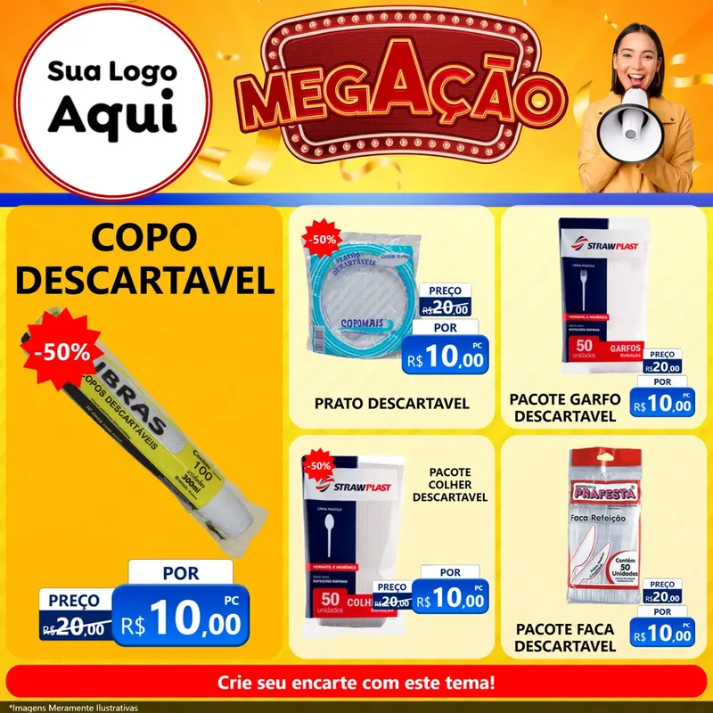 Modelo de Rede Social para Feed Facebook com o tema Mega Ação para Embalagens