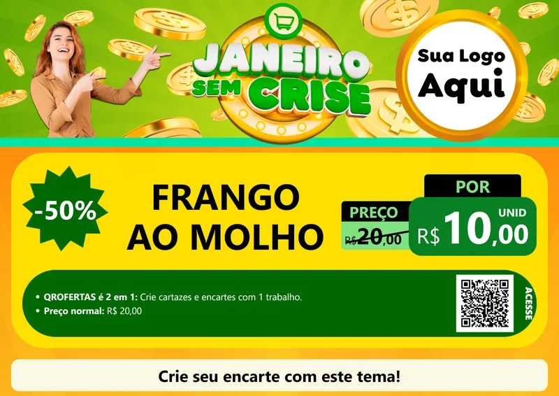Modelo de Cartaz para Cartaz A4 Horizontal com o tema Janeiro Sem Crise para Restaurante