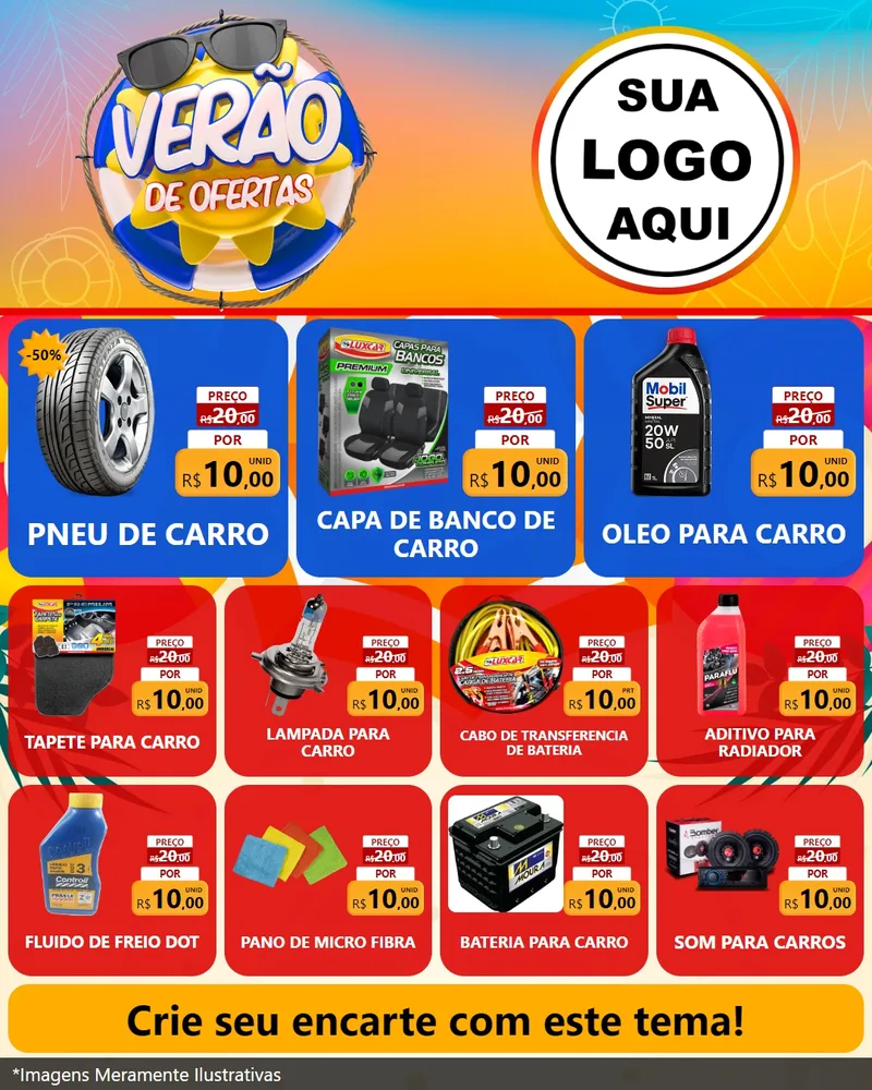 Modelo de Rede Social para Feed Instagram com o tema Verão de Ofertas para Auto peças