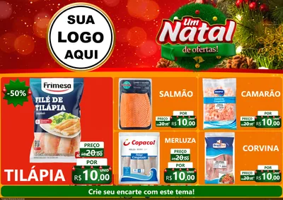 Modelo de Encarte para Encarte A4 Horizontal com o tema Um Natal de Ofertas para Peixaria