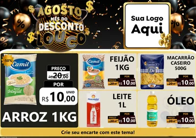 Modelo de Encarte para Encarte A4 Horizontal com o tema Agosto Mês do Desconto Louco para Supermercado