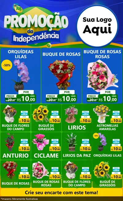 Modelo de Encarte para Encarte Grande com o tema Promoção da Independência para Floricultura e jardim