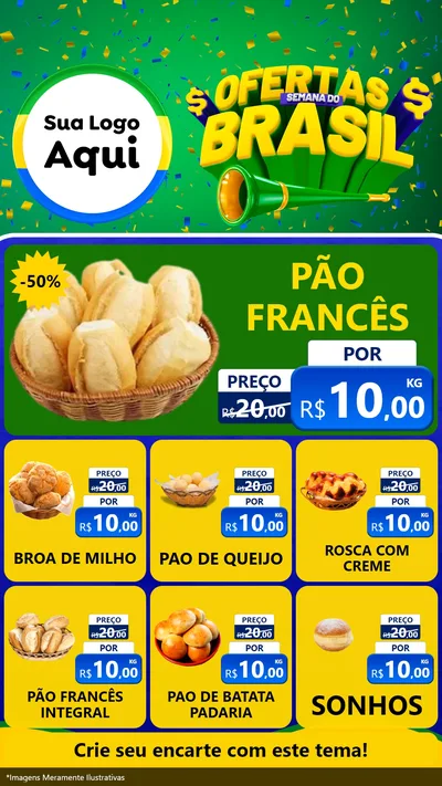 Modelo de Rede Social para Stories com o tema Ofertas Semana do Brasil para Padaria