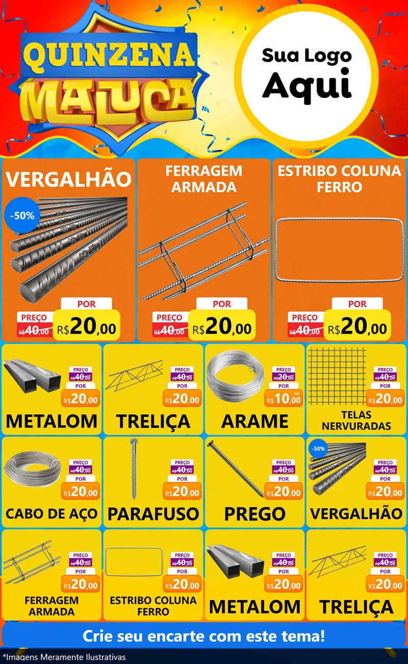 Modelo de Encarte para Encarte Grande com o tema Quinzena Maluca para Ferragens