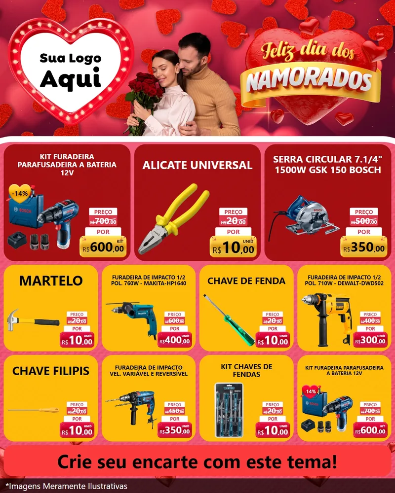Modelo de Rede Social para Feed Instagram com o tema Feliz Dia Dos Namorados para Maquinas e Ferramentas