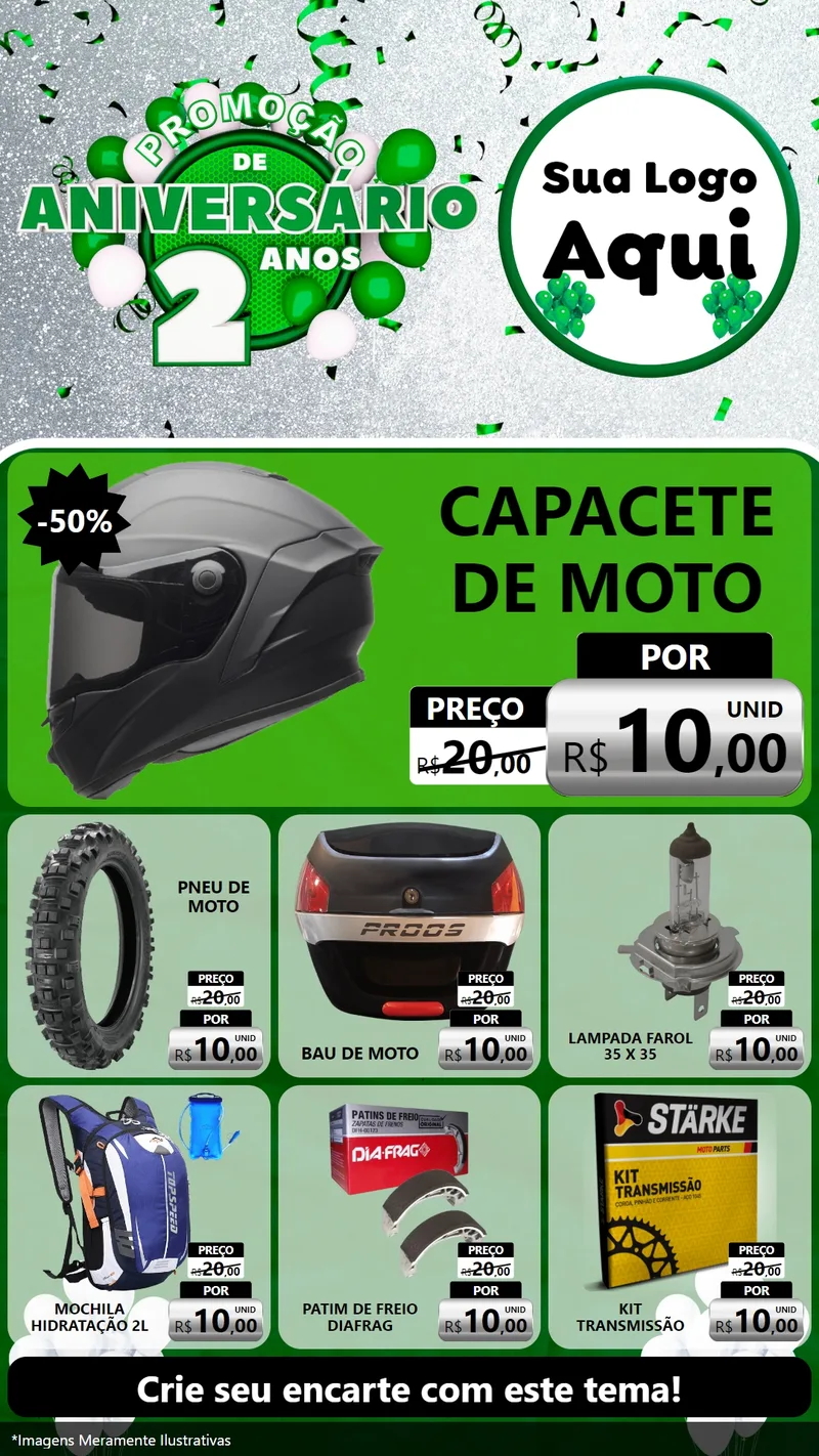 Modelo de Rede Social para Stories com o tema Promoção de Aniversário - 2 Anos para Moto peças