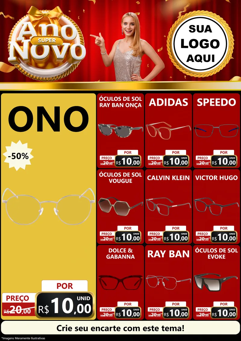 Modelo de Encarte para Encarte A4 Vertical com o tema Super Ano Novo para Óticas