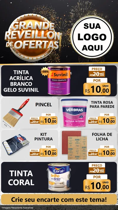 Modelo de TV para TV Vertical com o tema Grande Réveillon de Ofertas para Tintas e Ferramentas