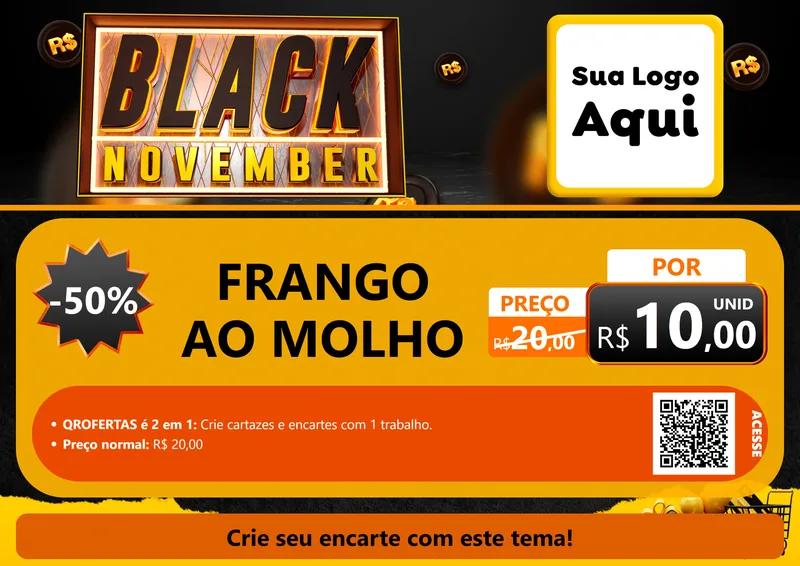 Modelo de Cartaz para Cartaz A4 Horizontal com o tema Black November para Restaurante