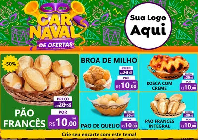 Modelo de Encarte para Encarte A4 Horizontal com o tema Carnaval de Ofertas para Padaria