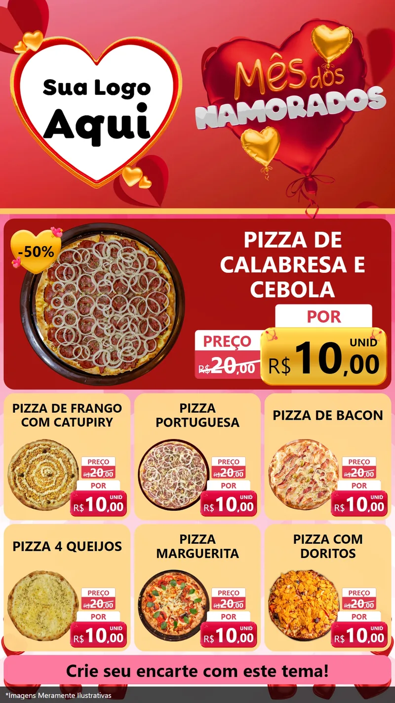 Modelo de Rede Social para Stories com o tema Mês dos Namorados para Pizzaria